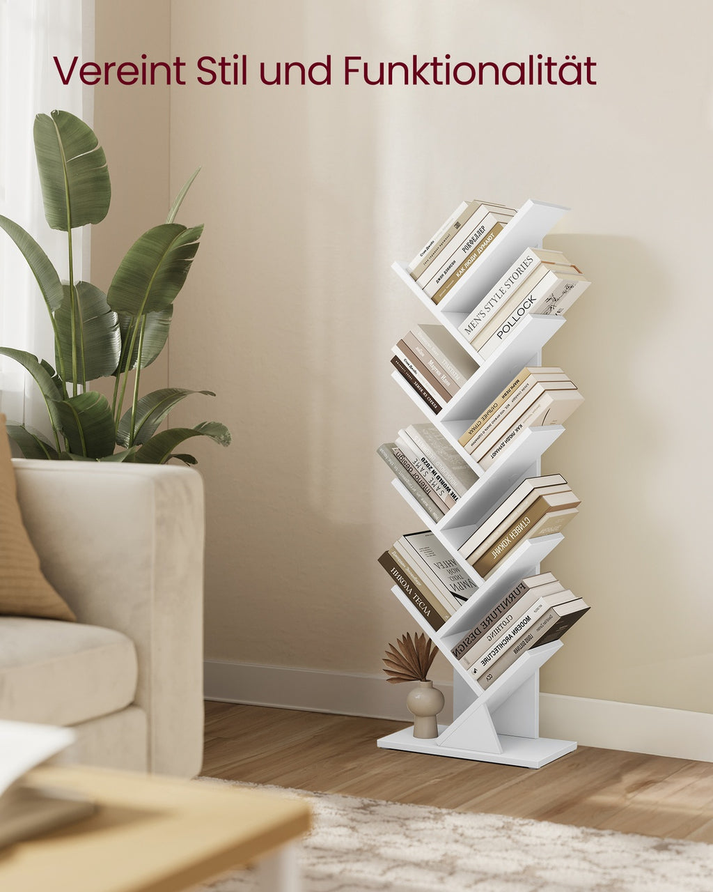 Custos Kollektion - Bücherregal in Baumform 20 x 38 x 115,2 cm für platzsparende Aufbewahrung wolkenweiß