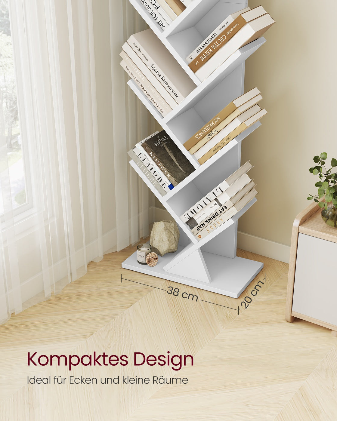 Custos Kollektion - Bücherregal in Baumform 20 x 38 x 115,2 cm für platzsparende Aufbewahrung wolkenweiß