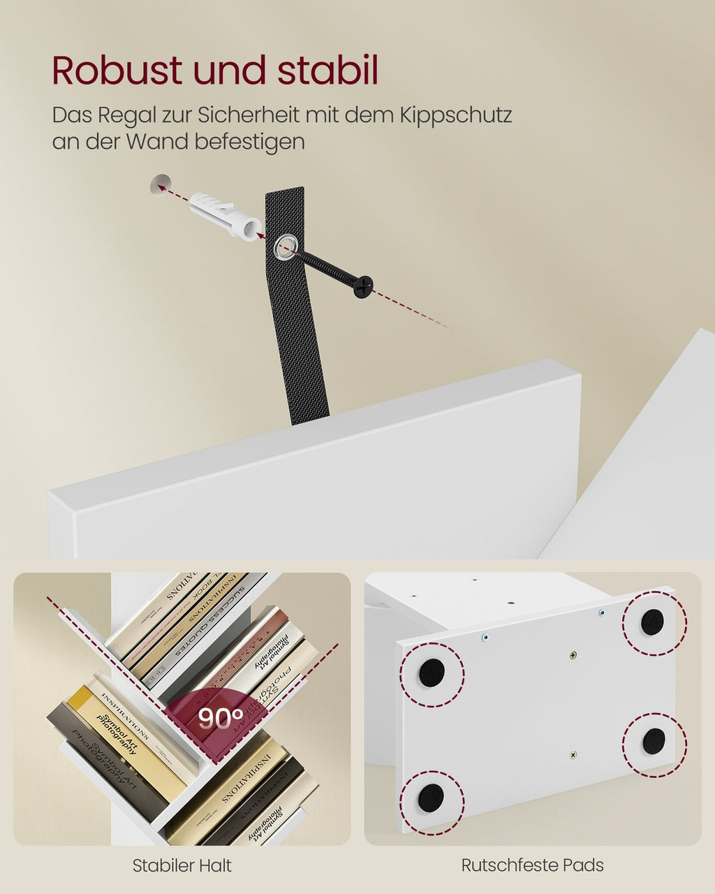 Custos Kollektion - Bücherregal in Baumform 20 x 38 x 115,2 cm für platzsparende Aufbewahrung wolkenweiß