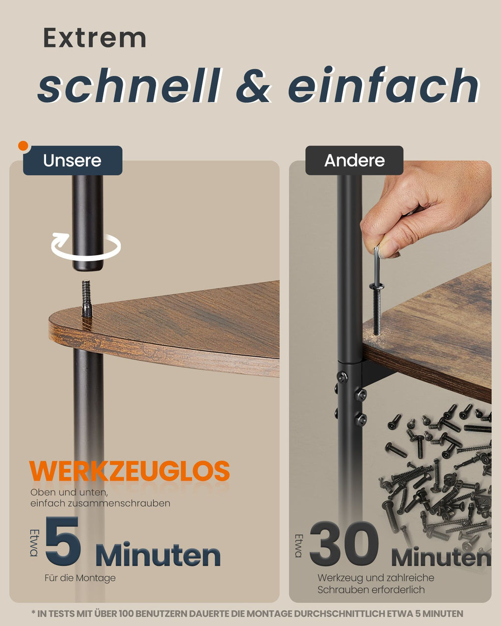 Eckregal mit 5 Ebenen 38,3 x 27 x 139 cm vintagebraun
