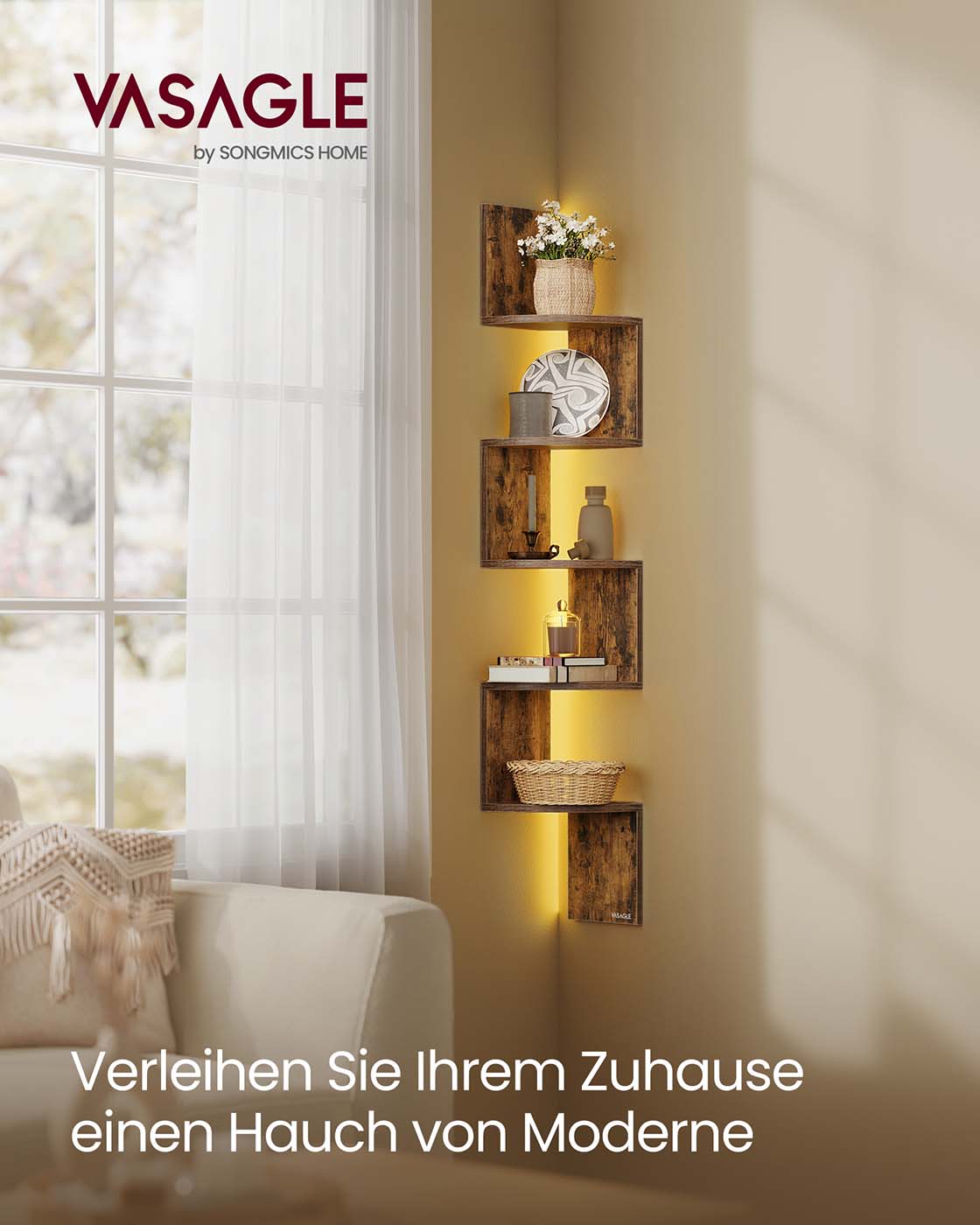 Eckregal mit LED Beleuchtung vielseitiges Wandregal