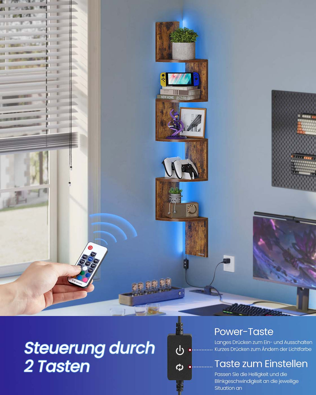 Eckregal mit LED Beleuchtung vielseitiges Wandregal