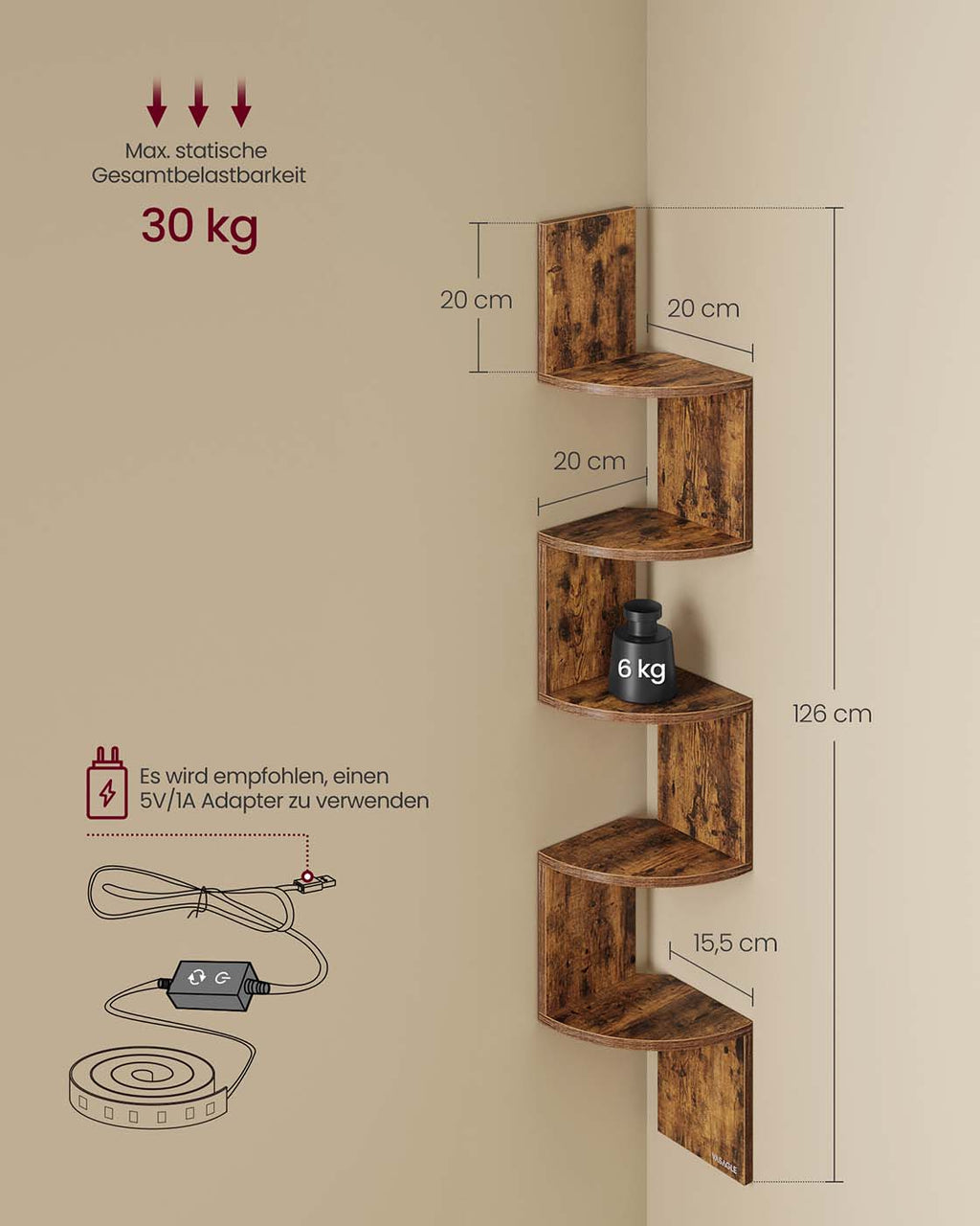Eckregal mit LED Beleuchtung vielseitiges Wandregal