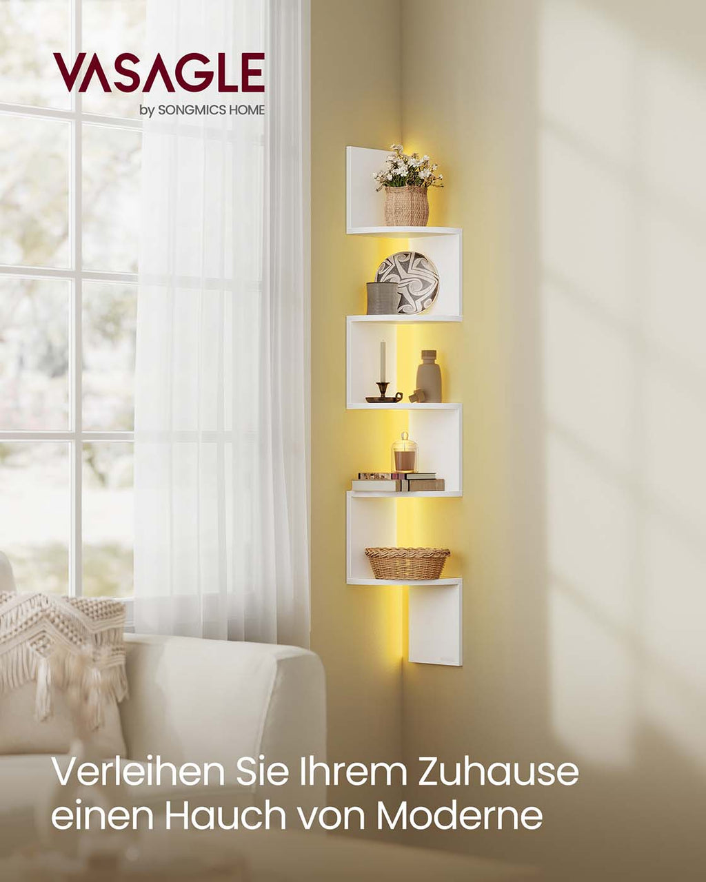 Eckregal mit LED Beleuchtung vielseitiges Wandregal mit Ablagen