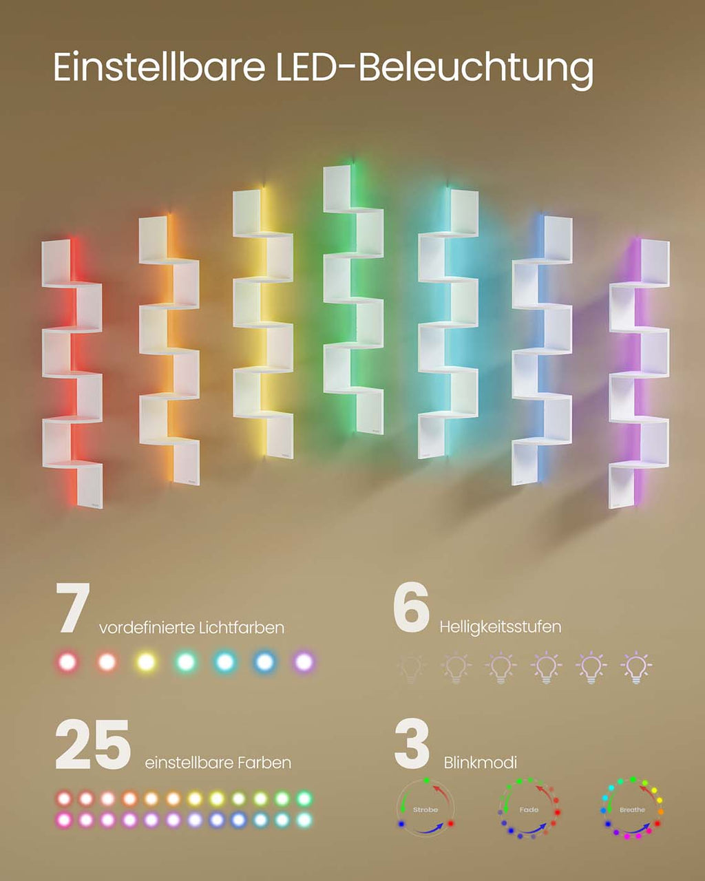 Eckregal mit LED Beleuchtung vielseitiges Wandregal mit Ablagen