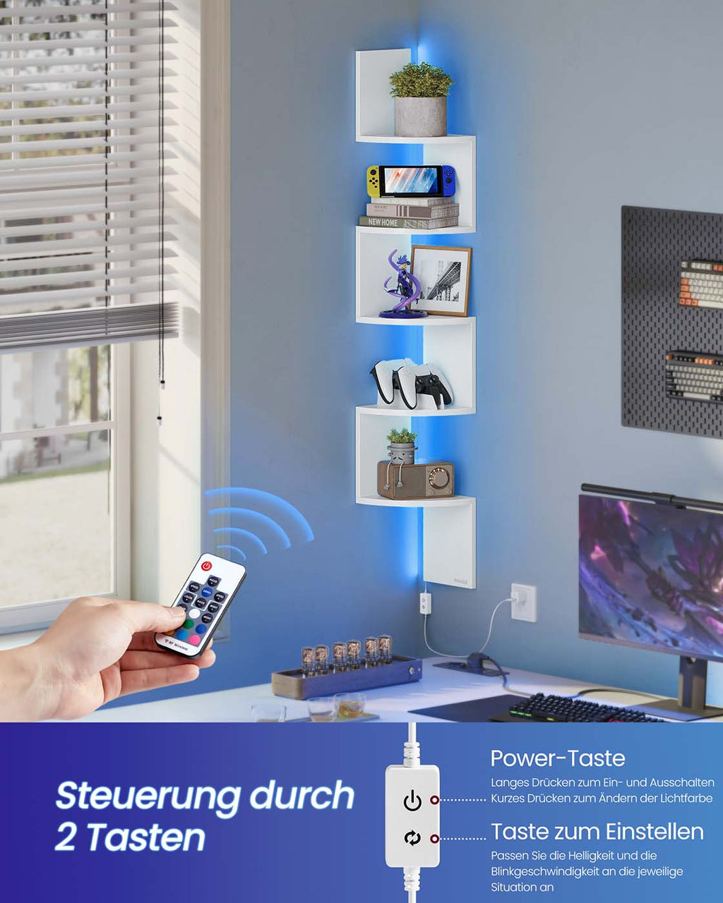 Eckregal mit LED Beleuchtung vielseitiges Wandregal mit Ablagen
