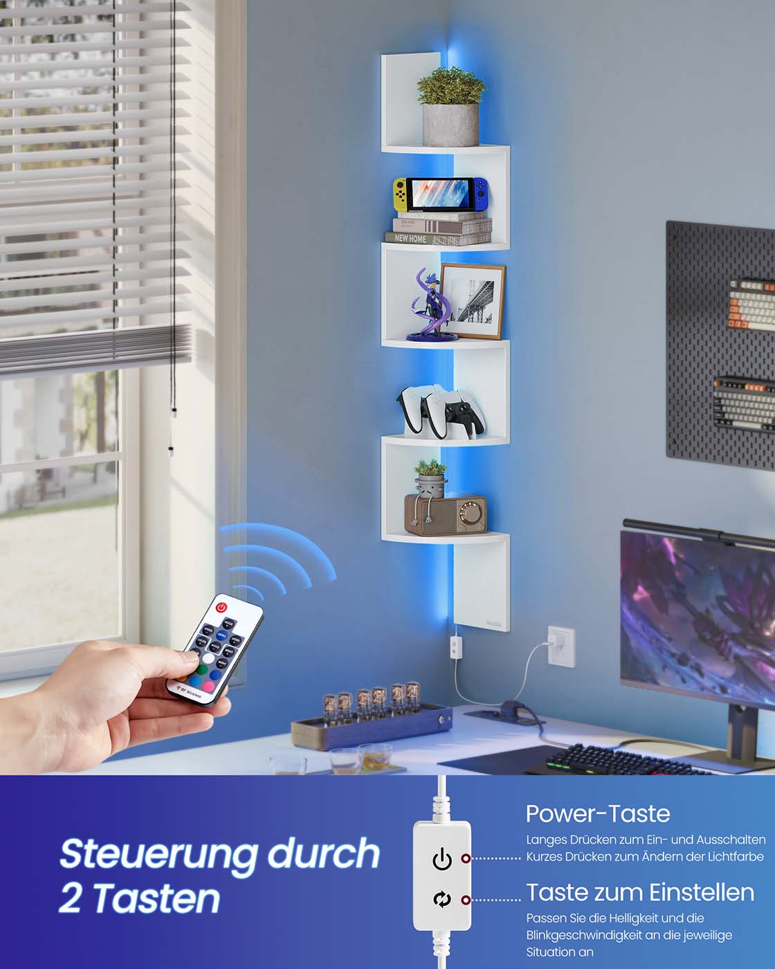 Eckregal mit LED Beleuchtung vielseitiges Wandregal mit Ablagen