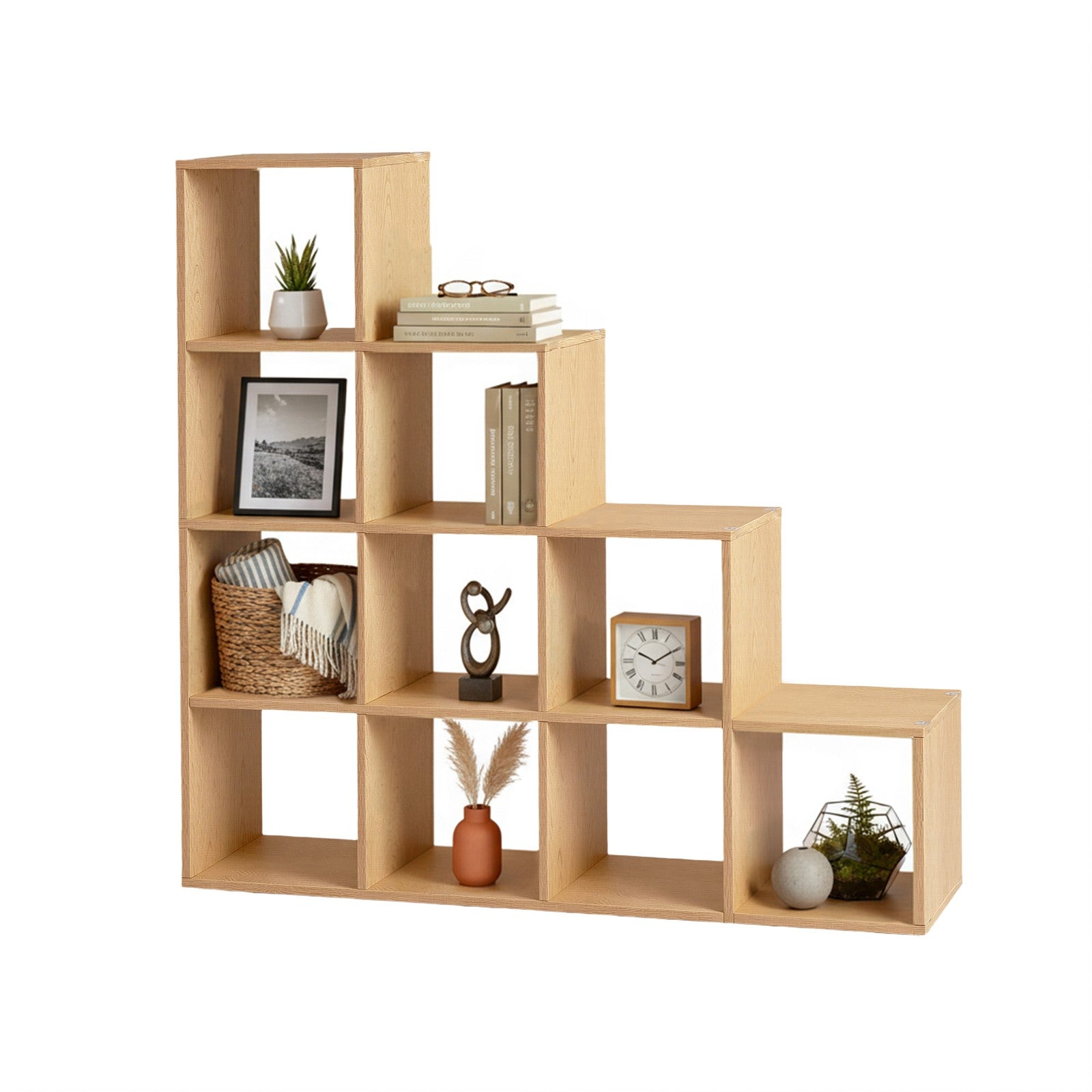 Bücherregal mit 10 Fächern, Stufenregal, Wohnzimmer