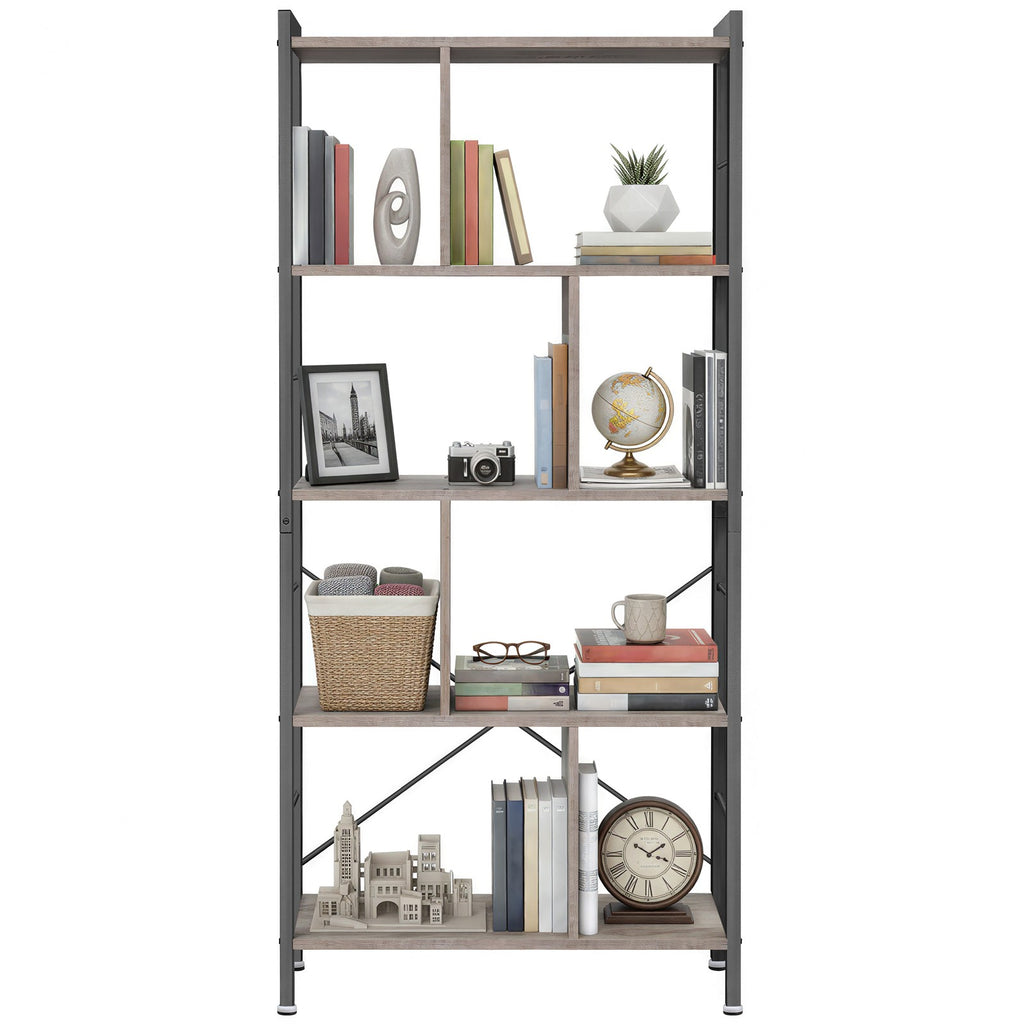 Offenes Bücherregal mit 5 Ebenen für Büro, Großes Regal, beige-schwarz