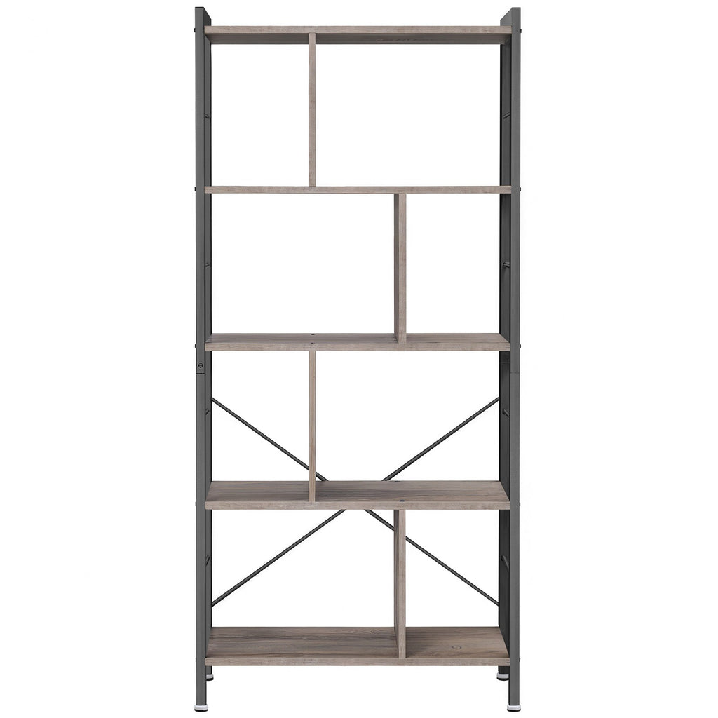 Offenes Bücherregal mit 5 Ebenen für Büro, Großes Regal, beige-schwarz