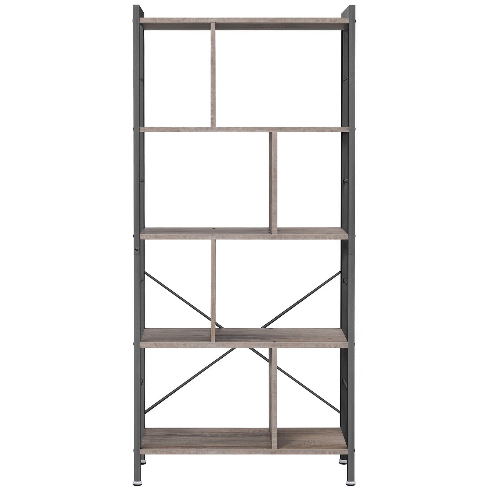 Offenes Bücherregal mit 5 Ebenen für Büro, Großes Regal, beige-schwarz