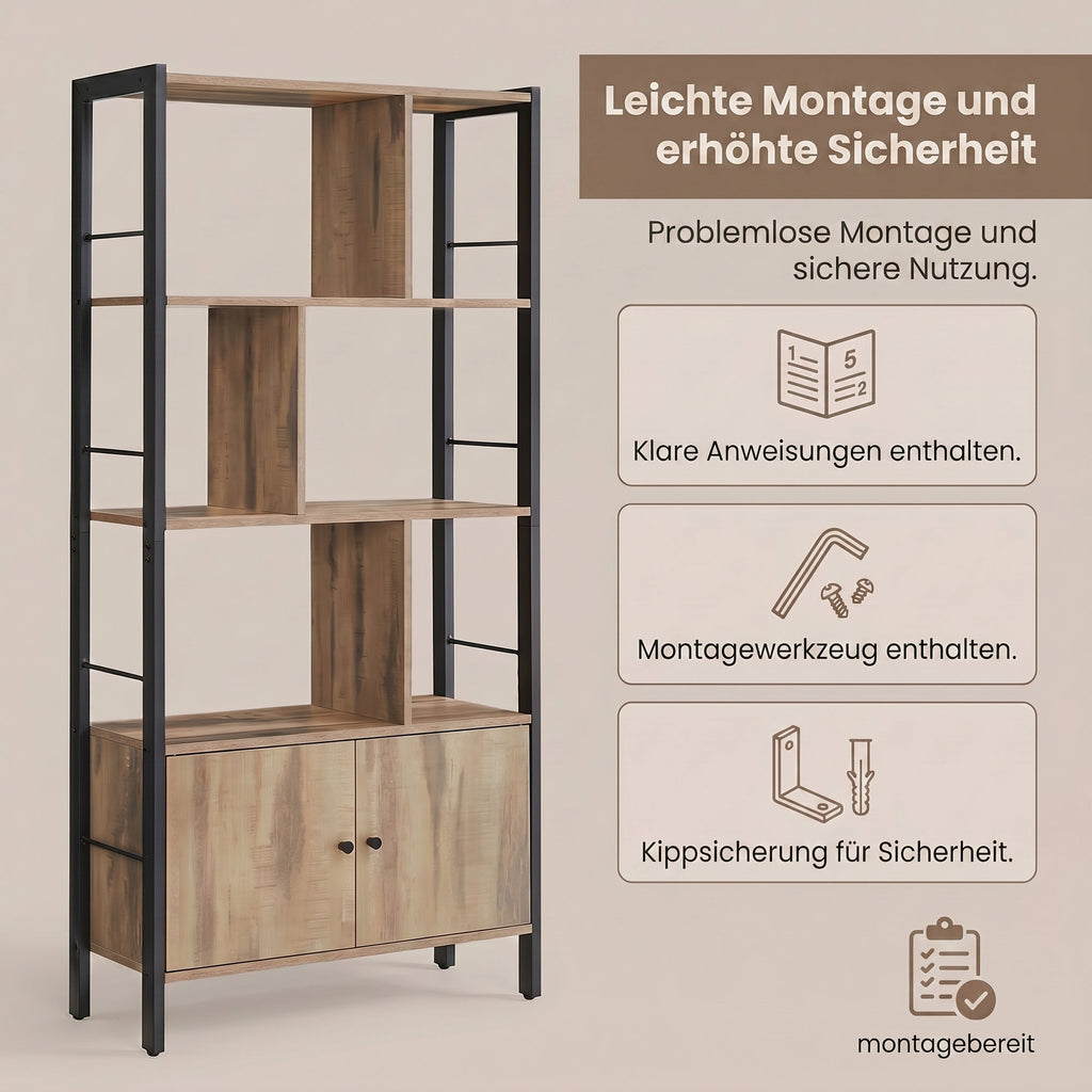 Bücherregal, 4 offene Regalebenen, Bücherschrank
