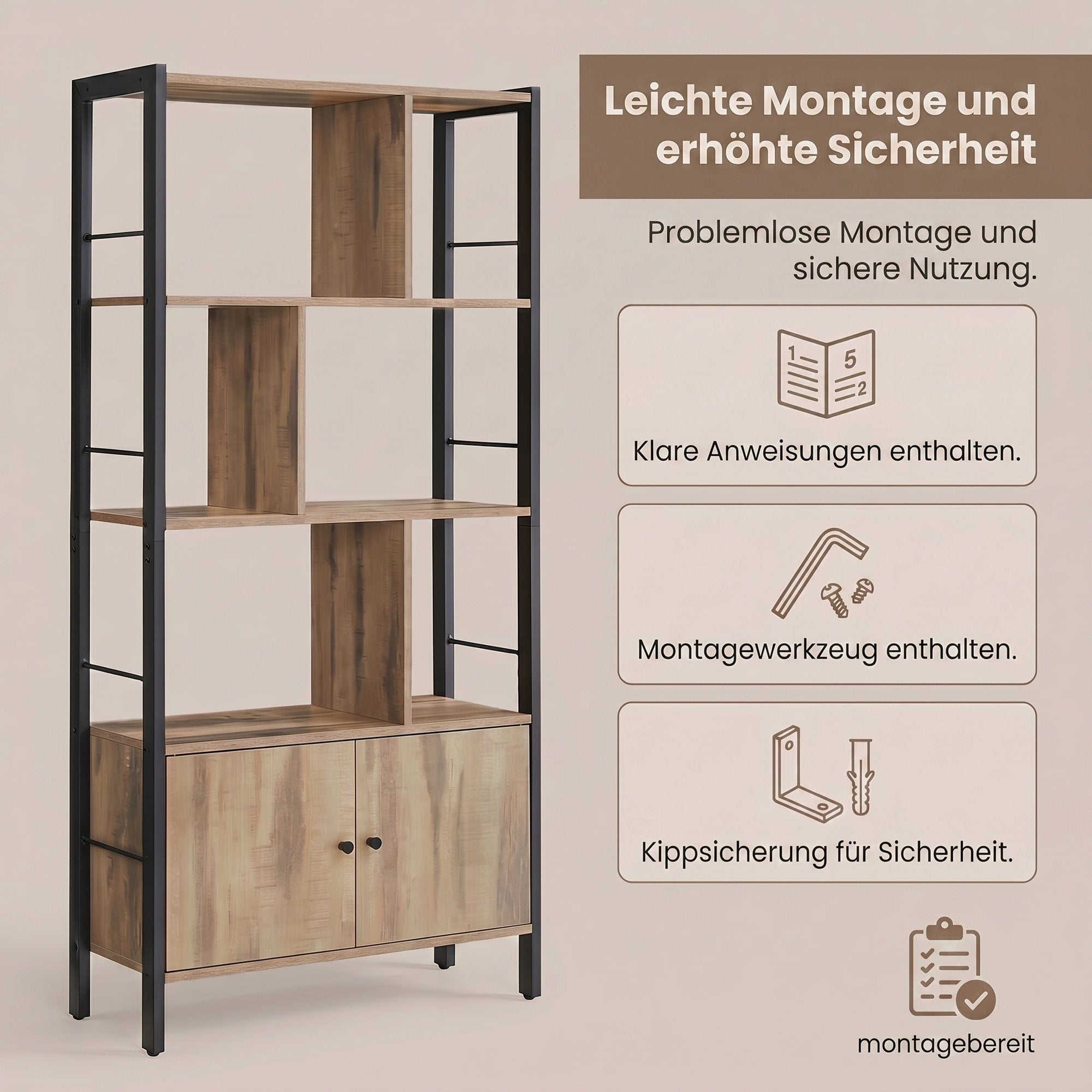 Bücherregal, 4 offene Regalebenen, Bücherschrank