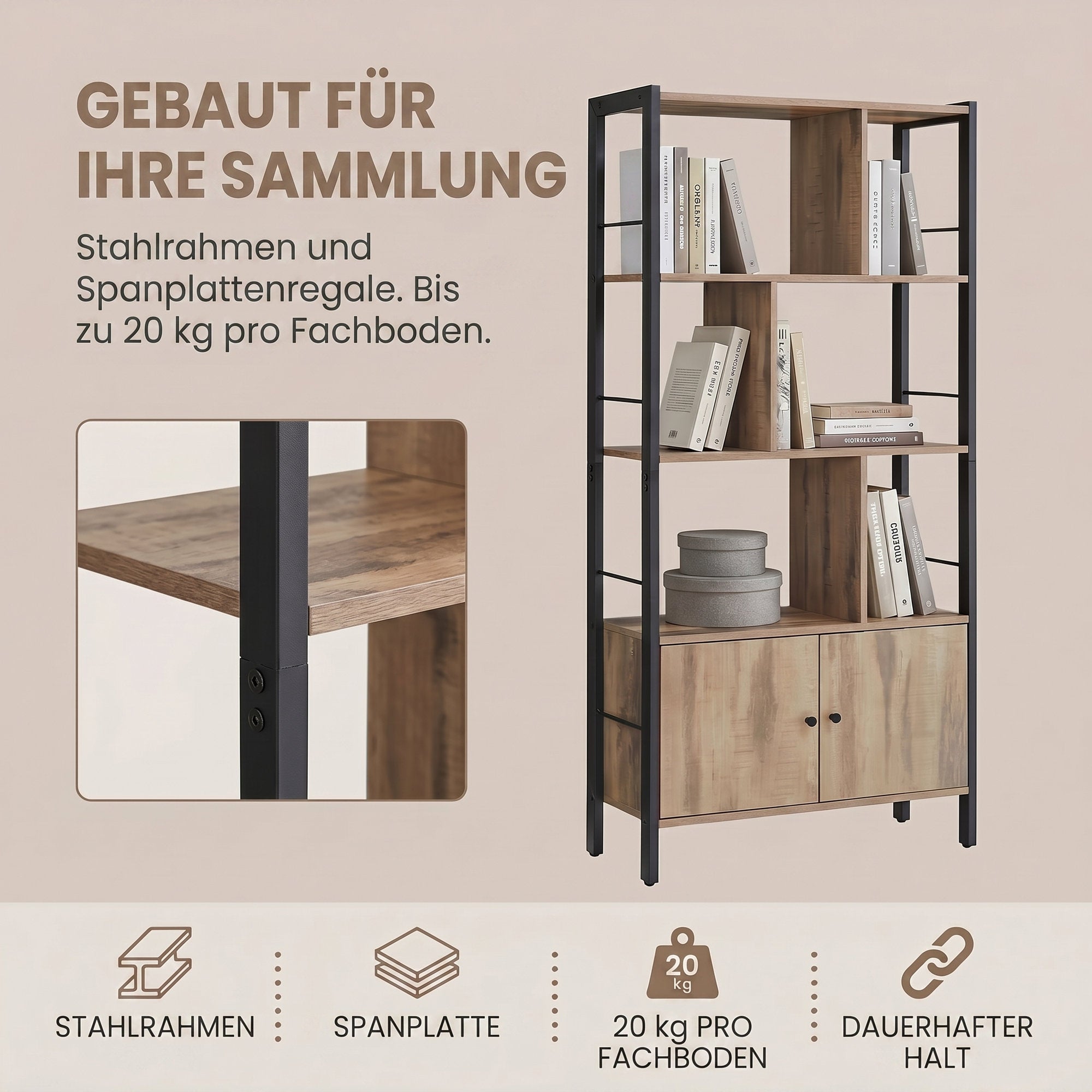 Bücherregal, 4 offene Regalebenen, Bücherschrank