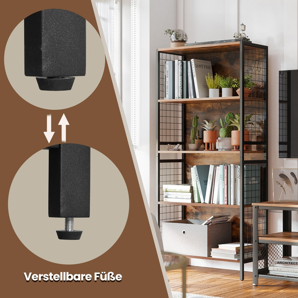 4-stöckiges Bücherregal, Haken, Wohnzimmer
