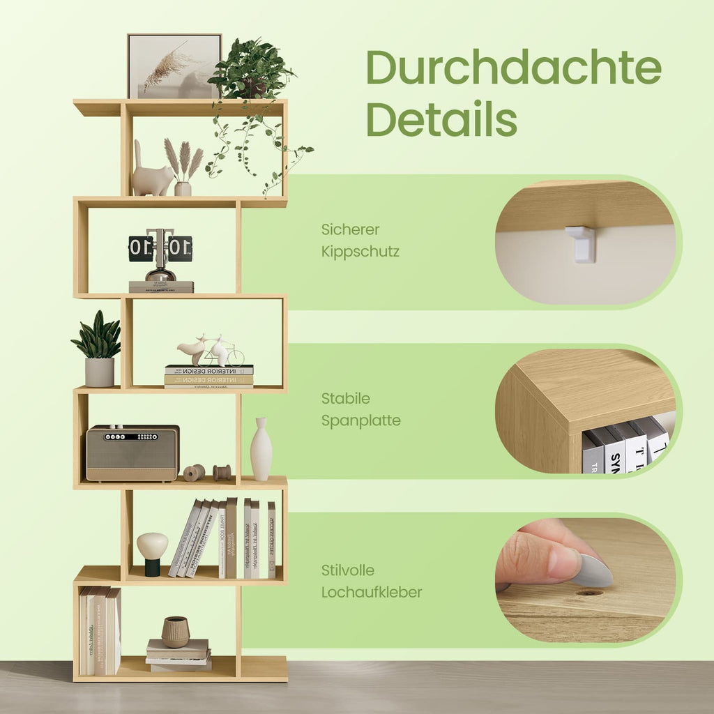 6 stufiges Bücherregal, Standregal freistehend, Büroregal zur Präsentation