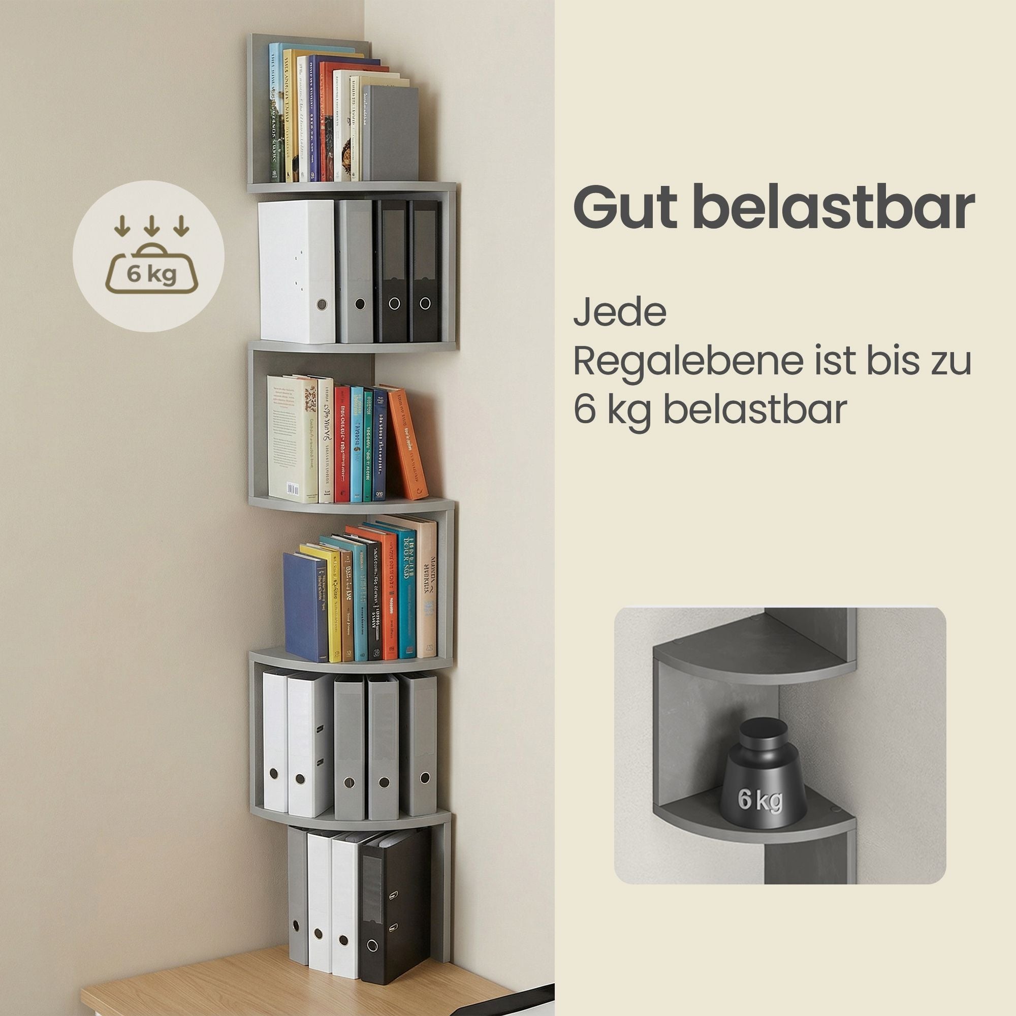 Eckregal, Wandregal 5 Ebenen, Schweberegal für Bücher