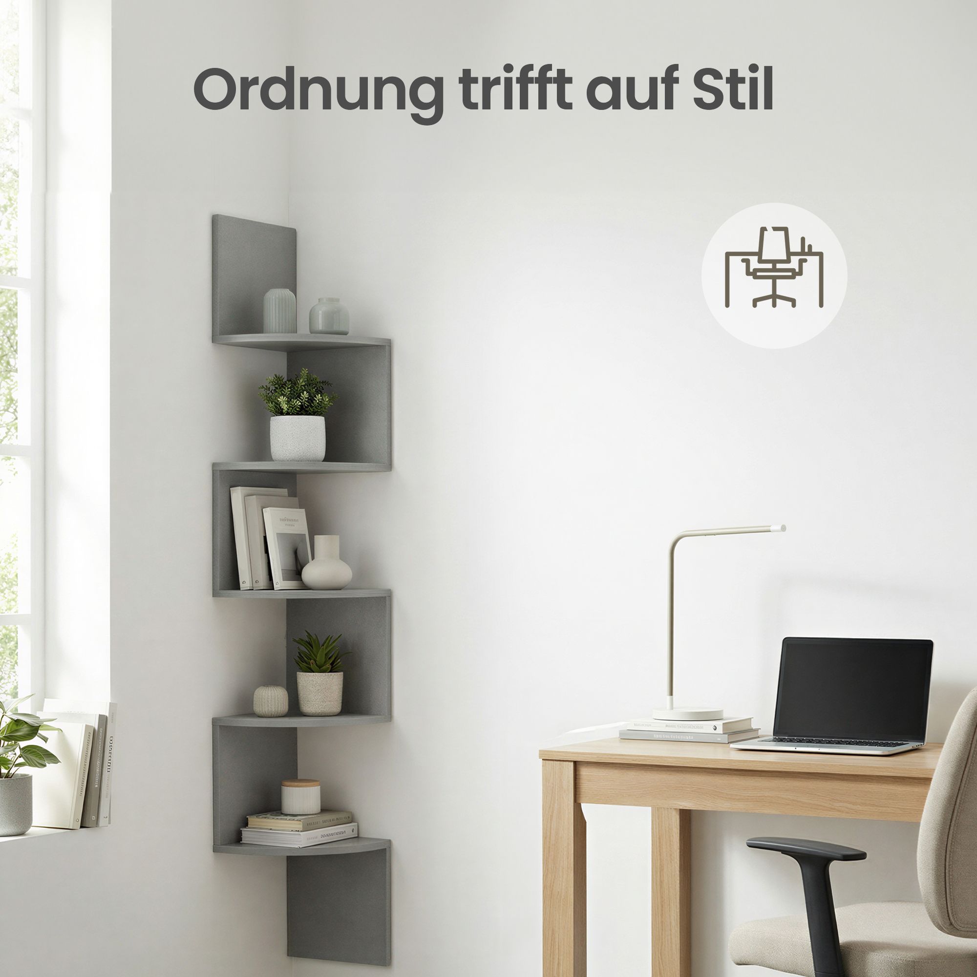 Eckregal, Wandregal 5 Ebenen, Schweberegal für Bücher