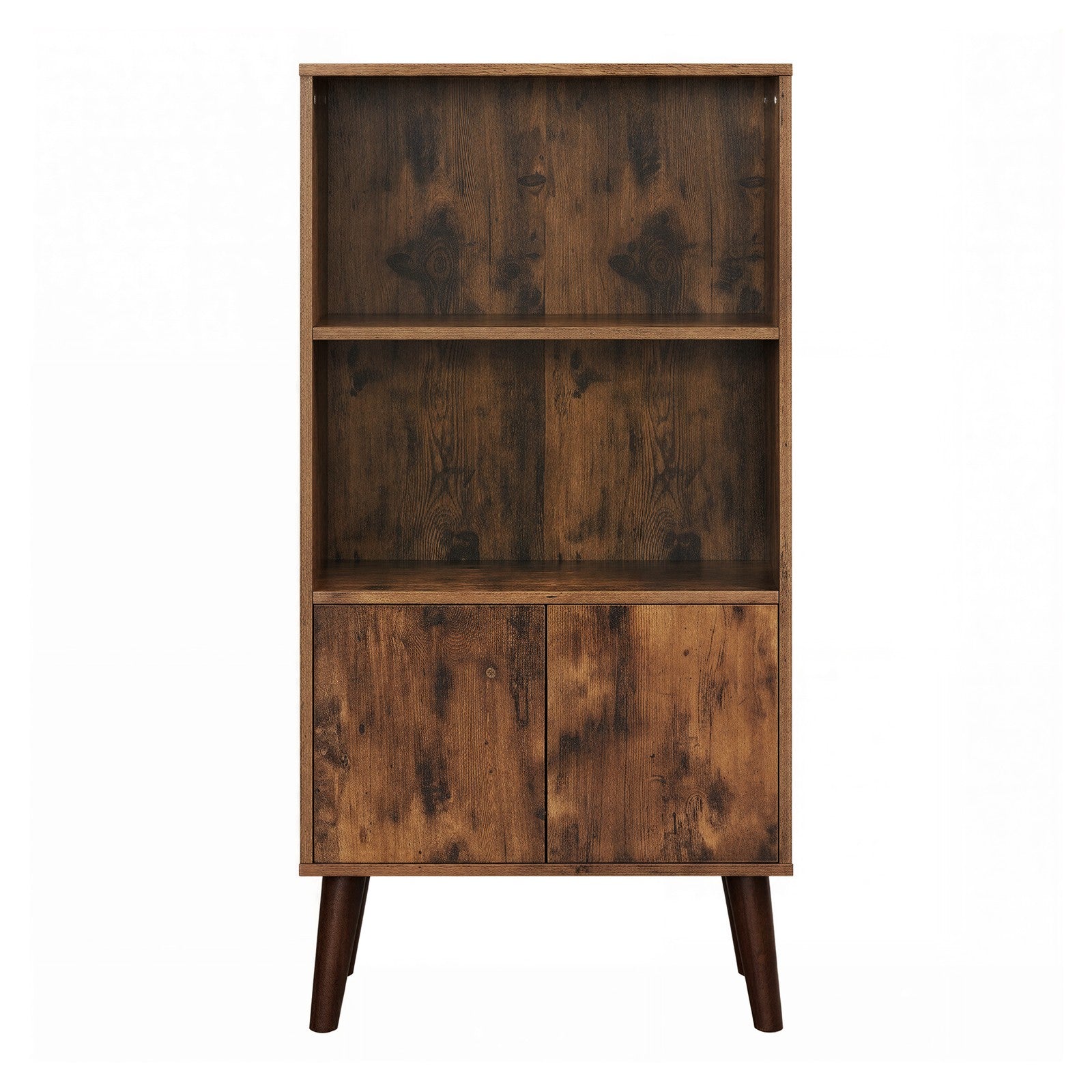 3-stöckiges Regal mit Türen, Mid-Century-Design, für Wohnzimmer und Homeoffice