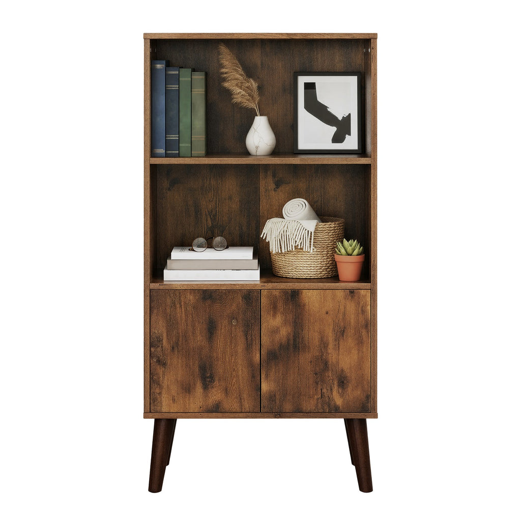 3-stöckiges Regal mit Türen, Mid-Century-Design, für Wohnzimmer und Homeoffice
