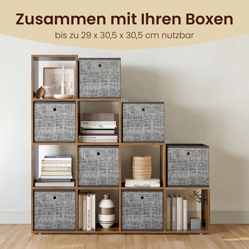 Bücherregal mit 10 Fächern, Stufenregal, Ordnungssystem für Deko