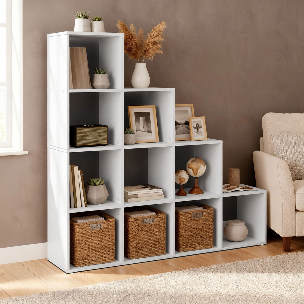 Bücherregal mit 10 Fächern, Regal offen, Stufenregal