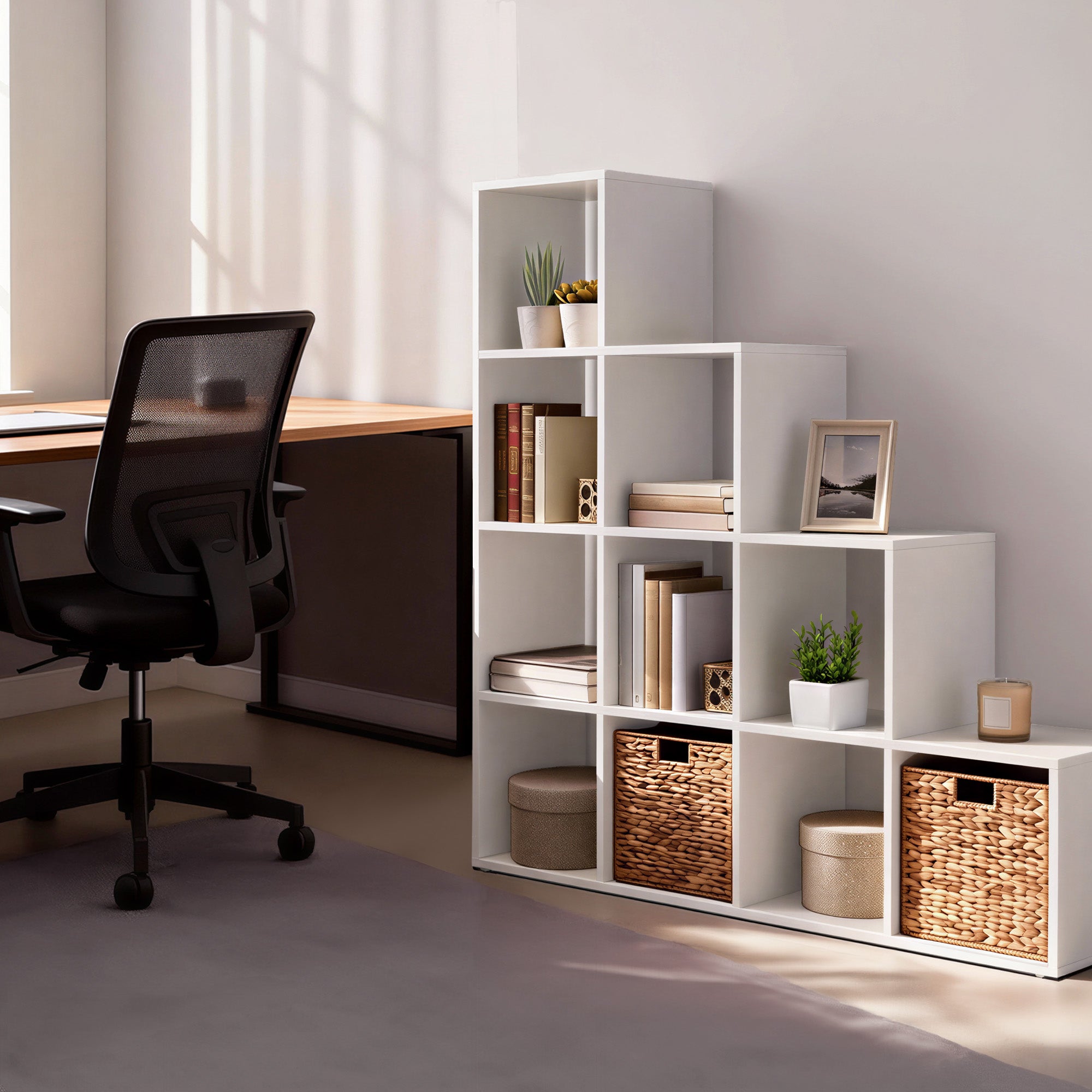 Bücherregal mit 10 Fächern, Regal offen, Stufenregal