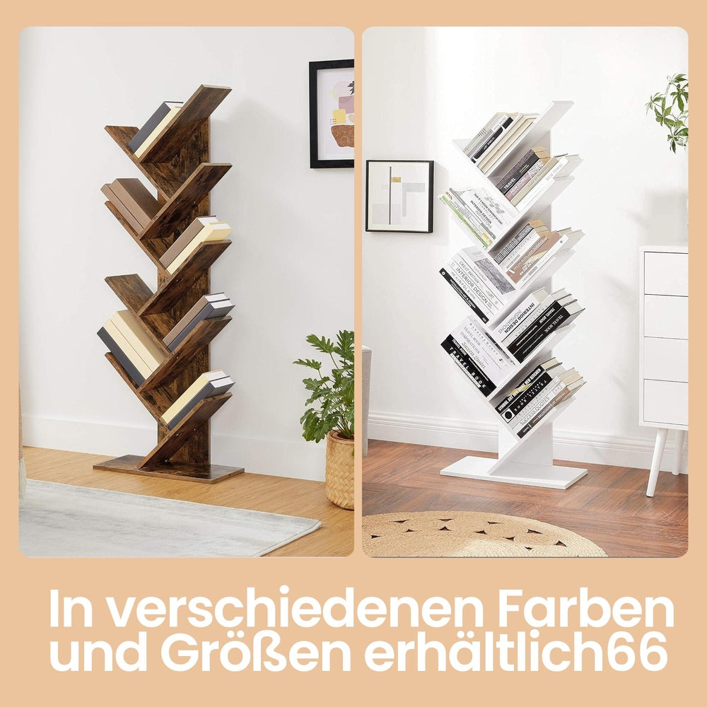 Bücherregal 9 Ebenen, Standregal Baumform, Eckregal platzsparend