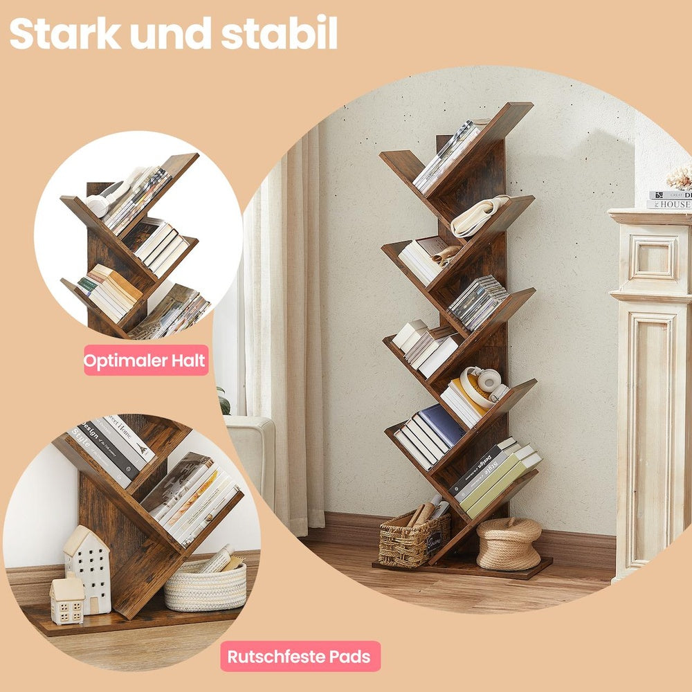 Bücherregal 9 Ebenen, Standregal Baumform, Eckregal platzsparend