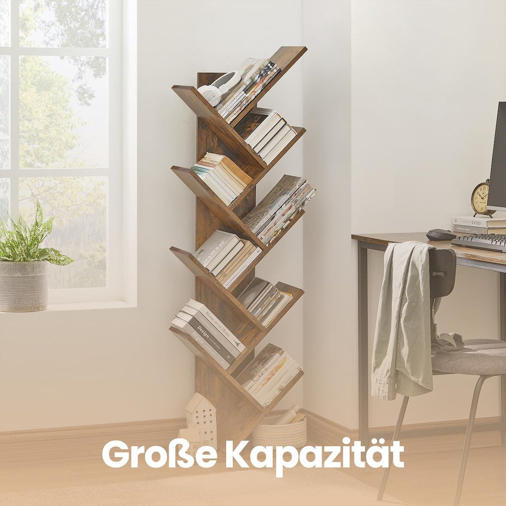 Bücherregal 9 Ebenen, Standregal Baumform, Eckregal platzsparend