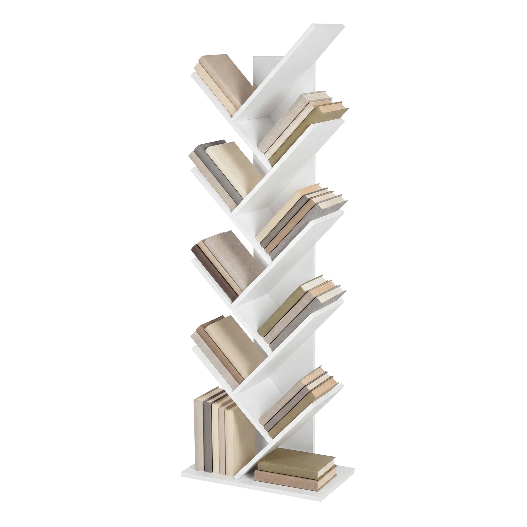 Bücherregal 9 Ebenen, Standregal Baumform, Eckregal platzsparend