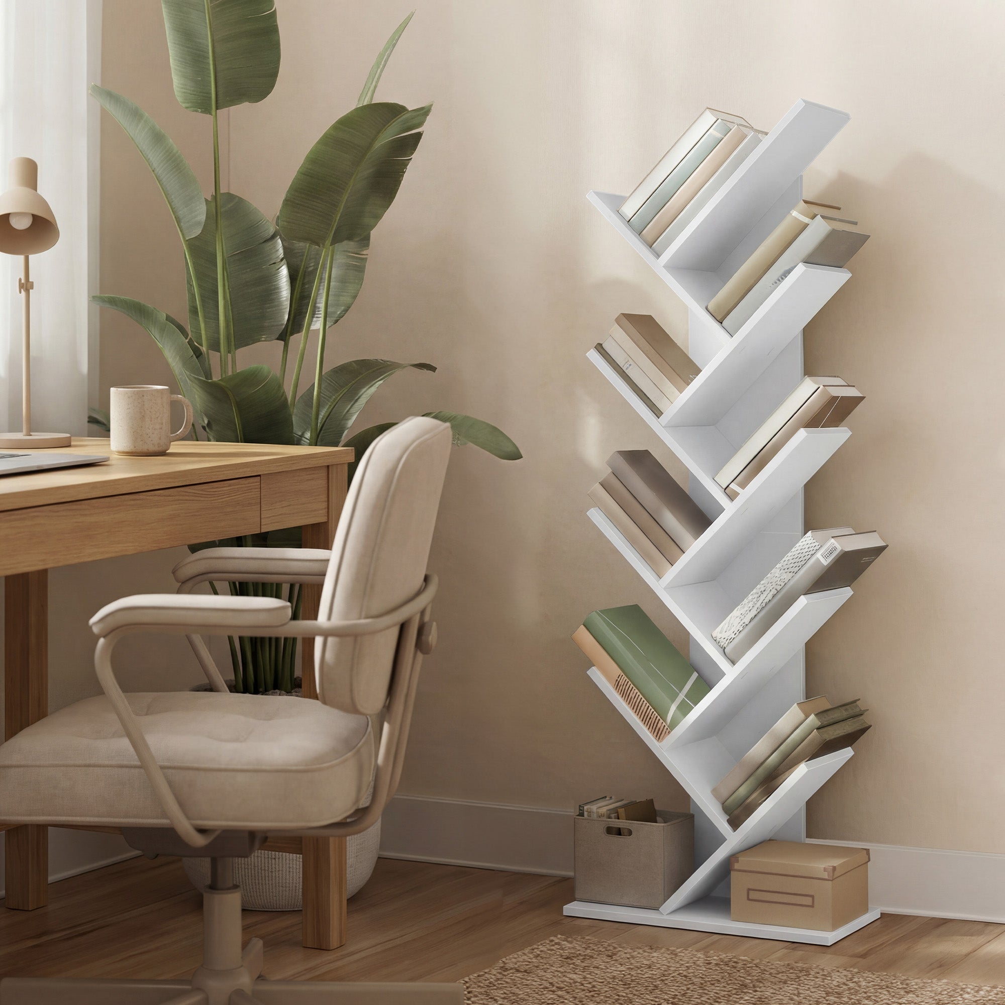 Bücherregal 9 Ebenen, Standregal Baumform, Eckregal platzsparend