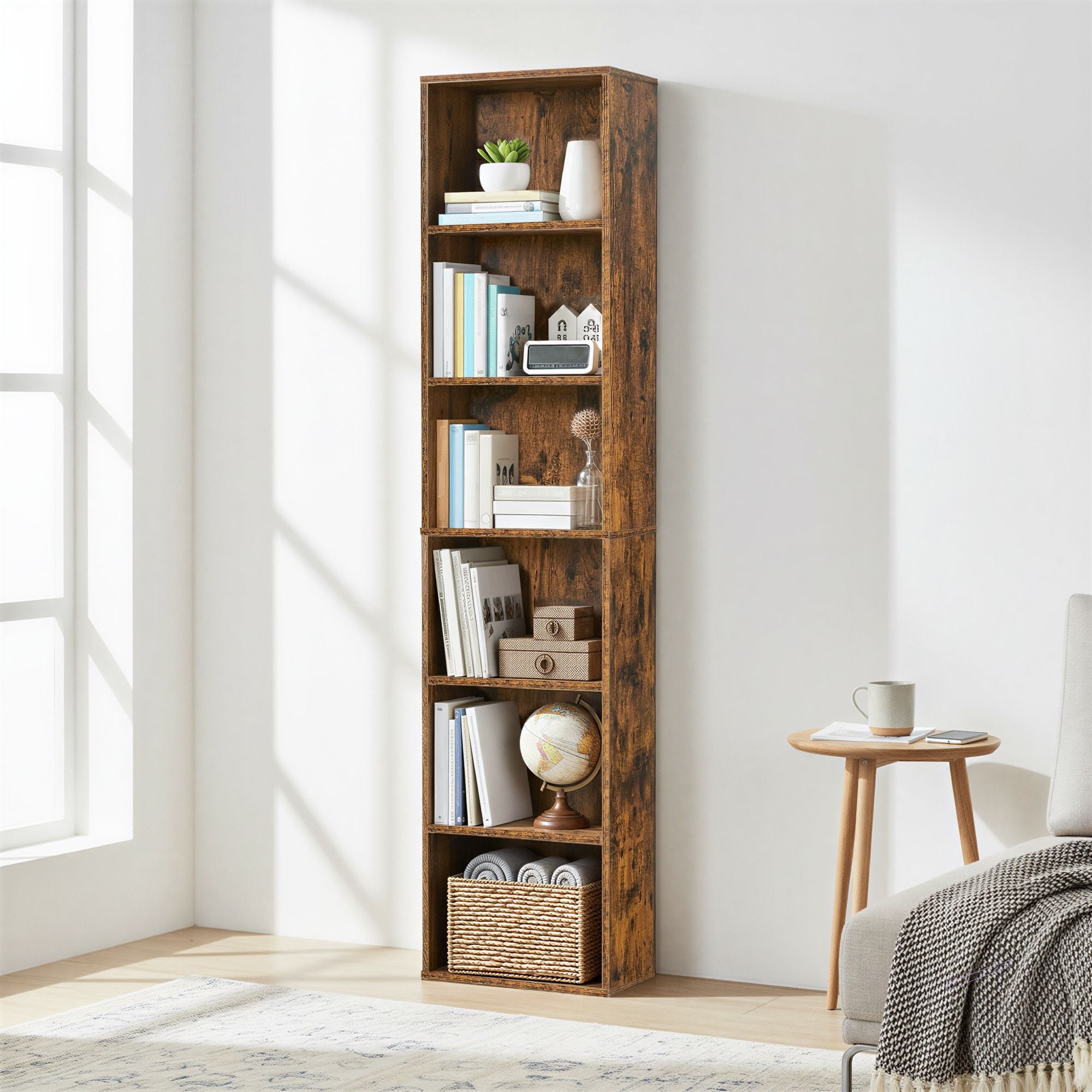 6 stufiges Bücherregal, Standregal im skandinavischen Stil, für Wohnzimmer