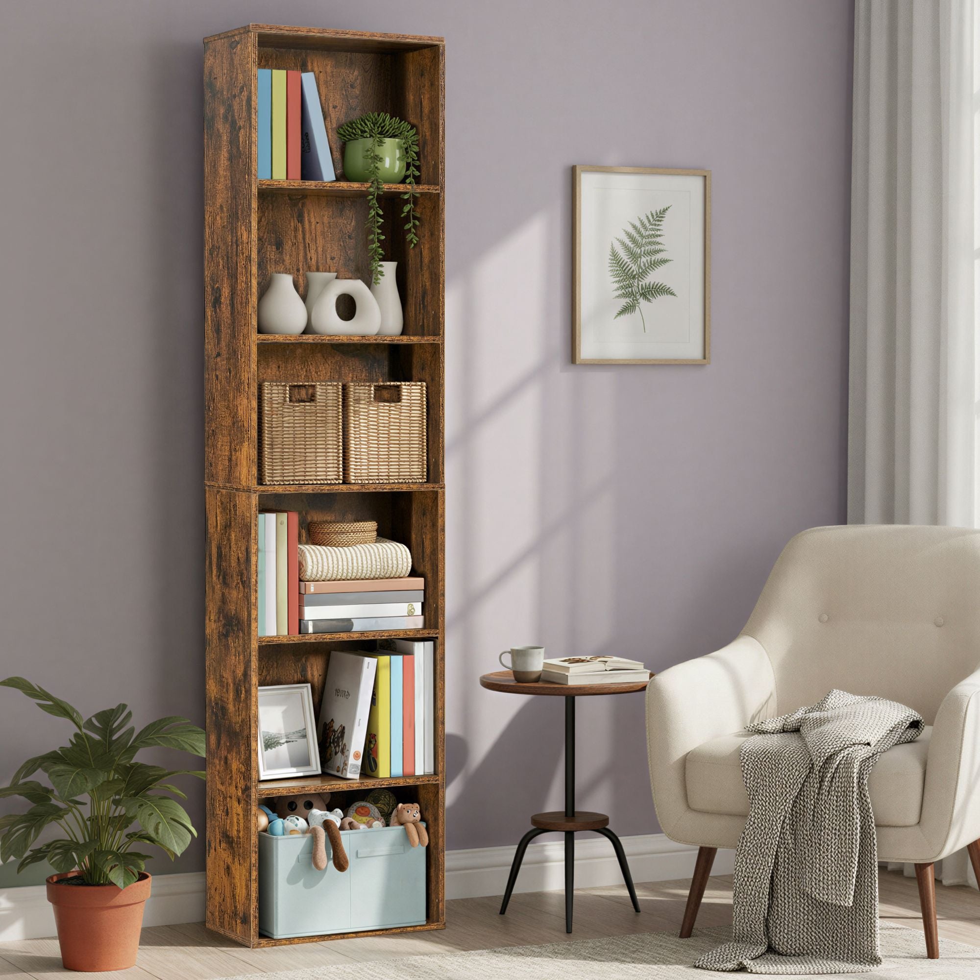 6 stufiges Bücherregal, Standregal im skandinavischen Stil, für Wohnzimmer