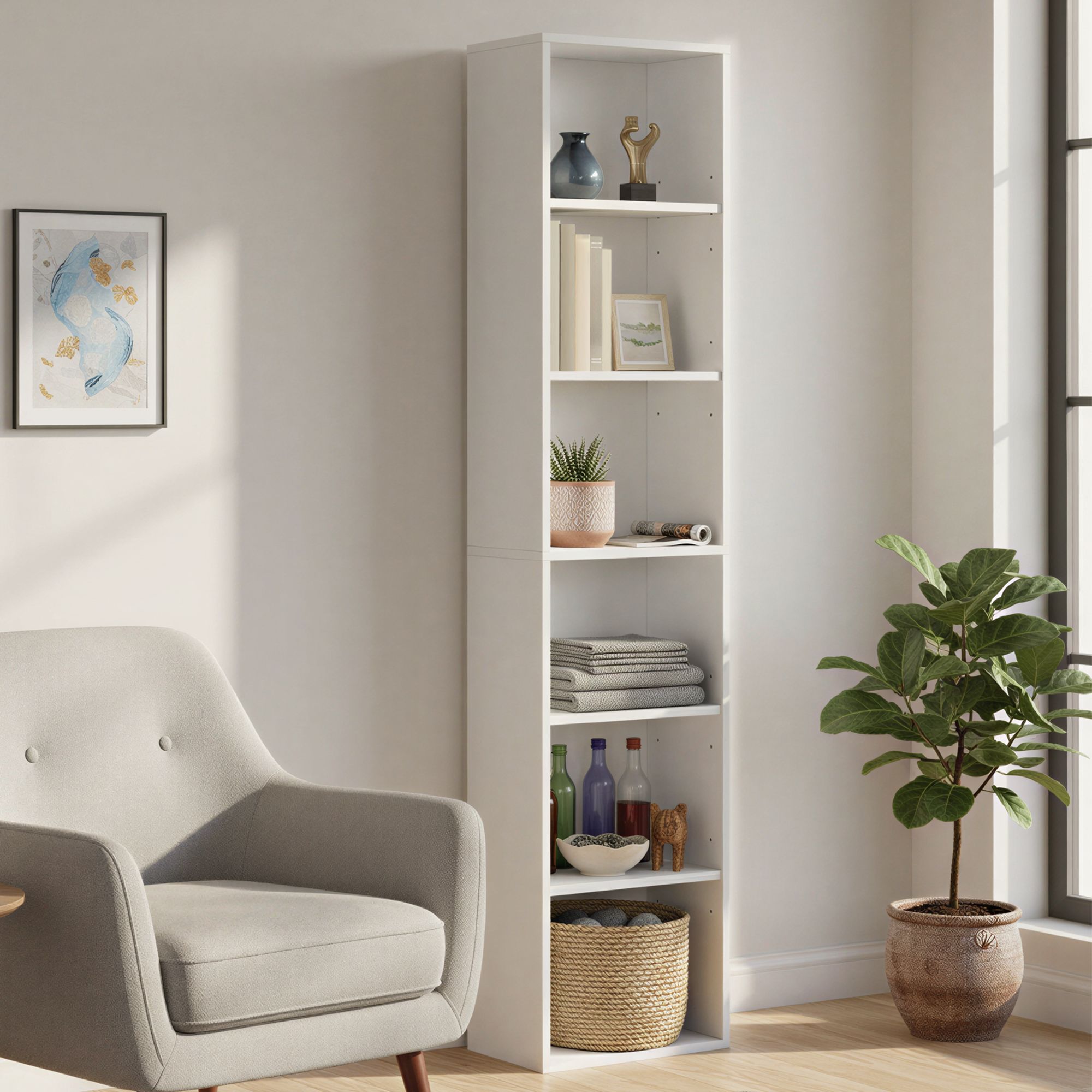 6 stufiges Bücherregal, Standregal im skandinavischen Stil, für Wohnzimmer