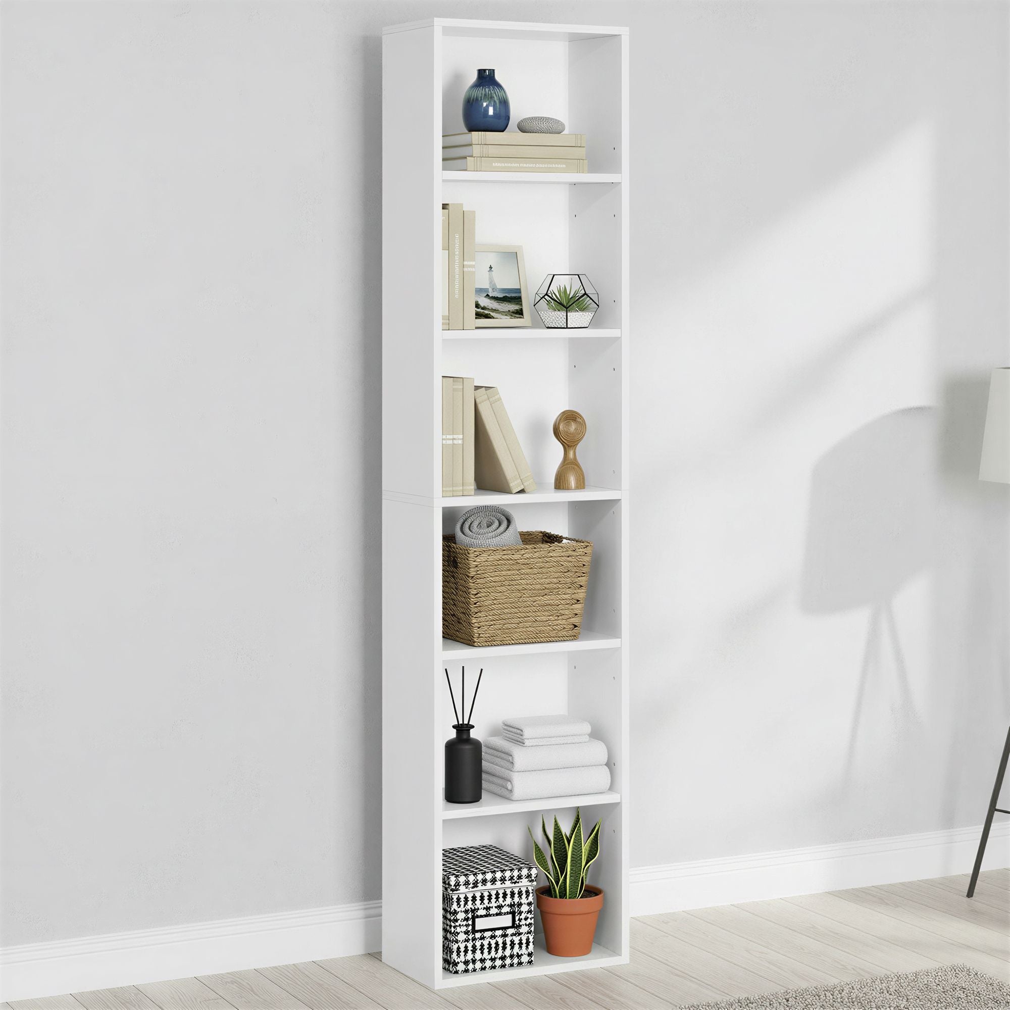 6 stufiges Bücherregal, Standregal im skandinavischen Stil, für Wohnzimmer