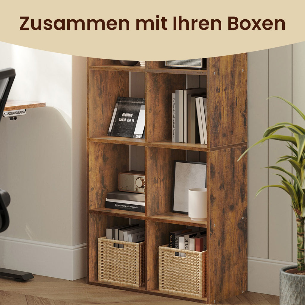 Bücherregal, mit 10 Fächern vintagebraun
