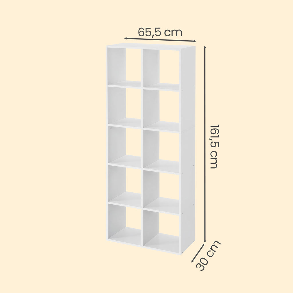 Regal 10 Fächer, Aufbewahrungsregal für Schlafzimmer, Wohnzimmer