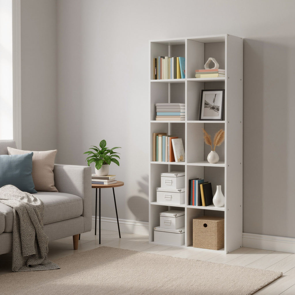 Regal 10 Fächer, Aufbewahrungsregal für Schlafzimmer, Wohnzimmer