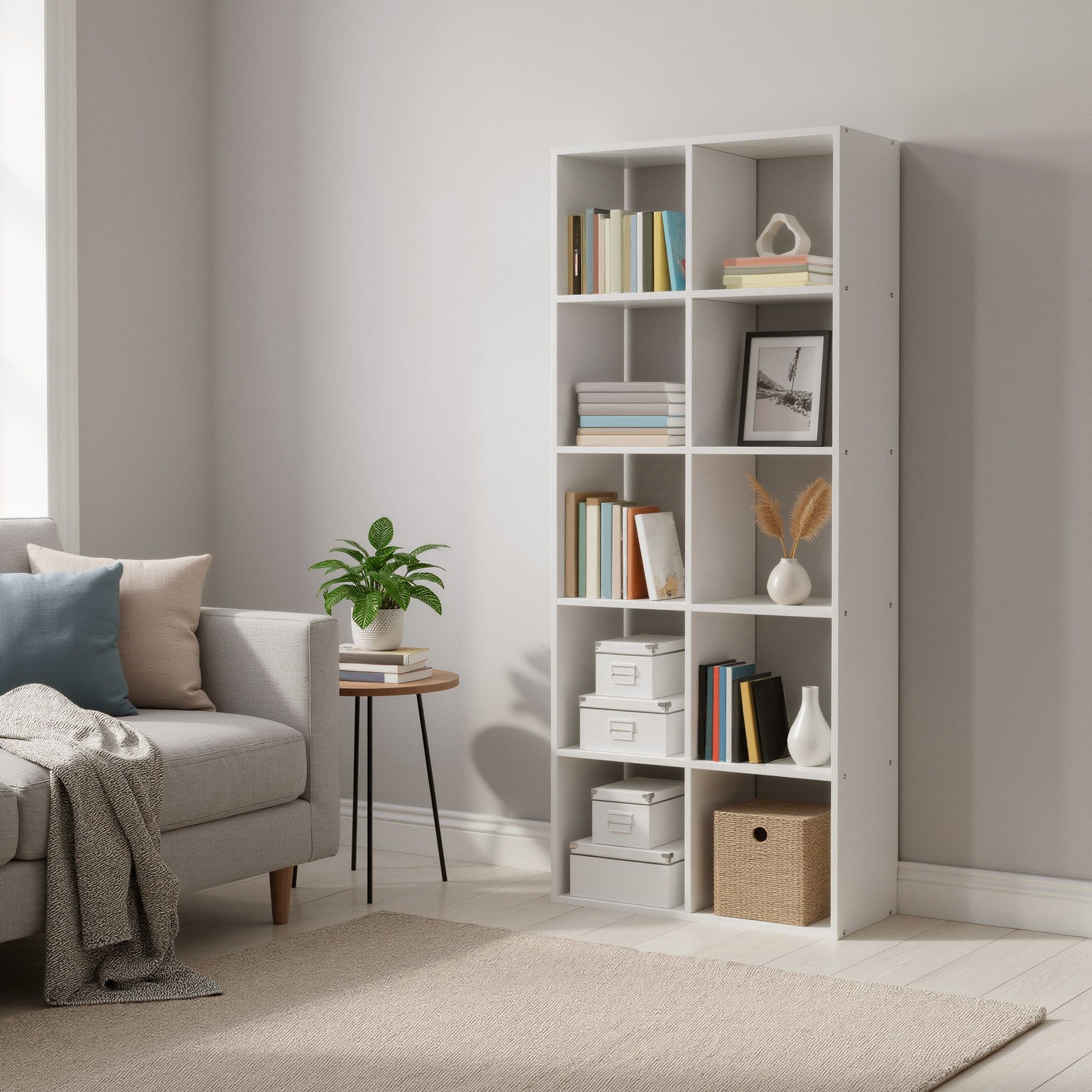 Regal 10 Fächer, Aufbewahrungsregal für Schlafzimmer, Wohnzimmer