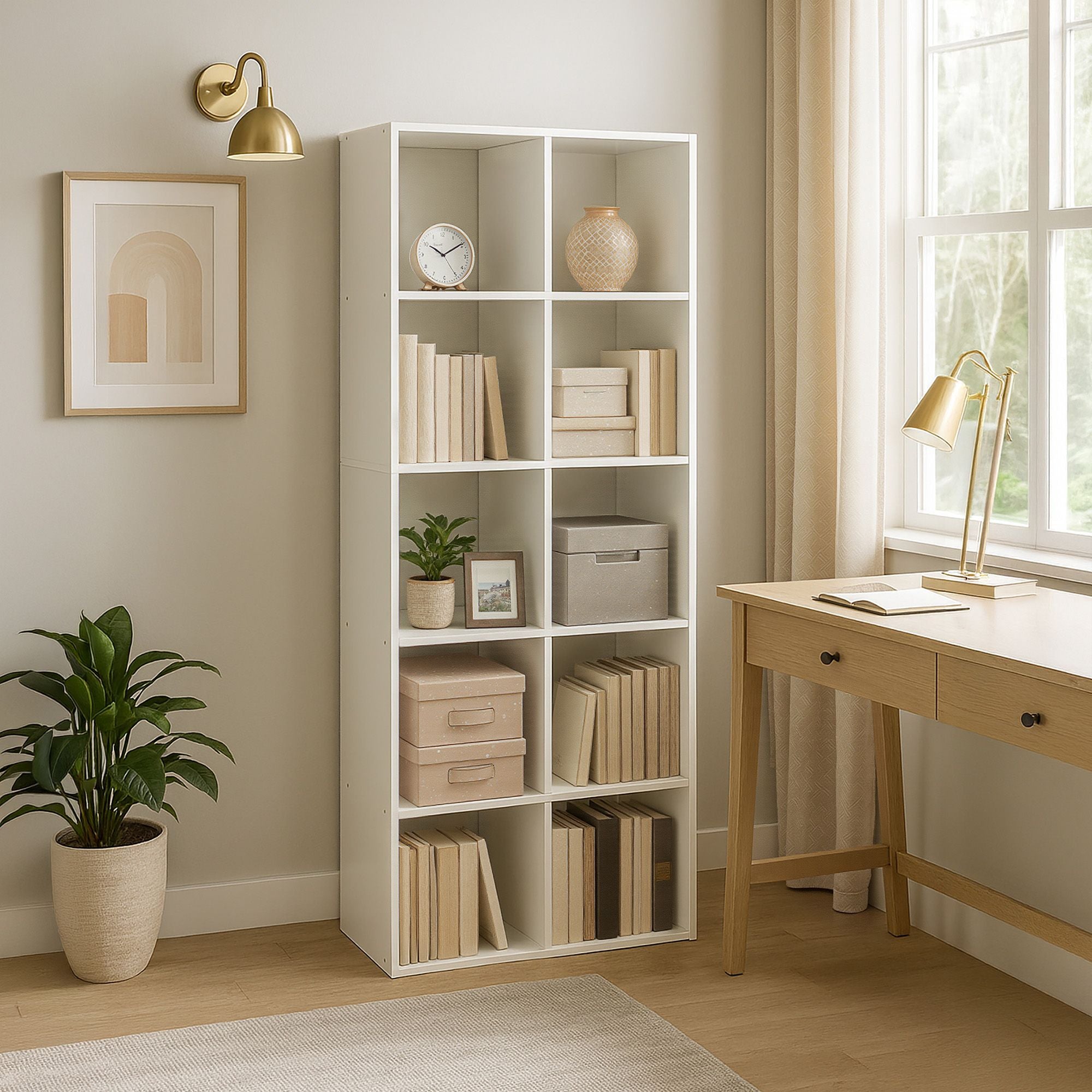 Regal 10 Fächer, Aufbewahrungsregal für Schlafzimmer, Wohnzimmer
