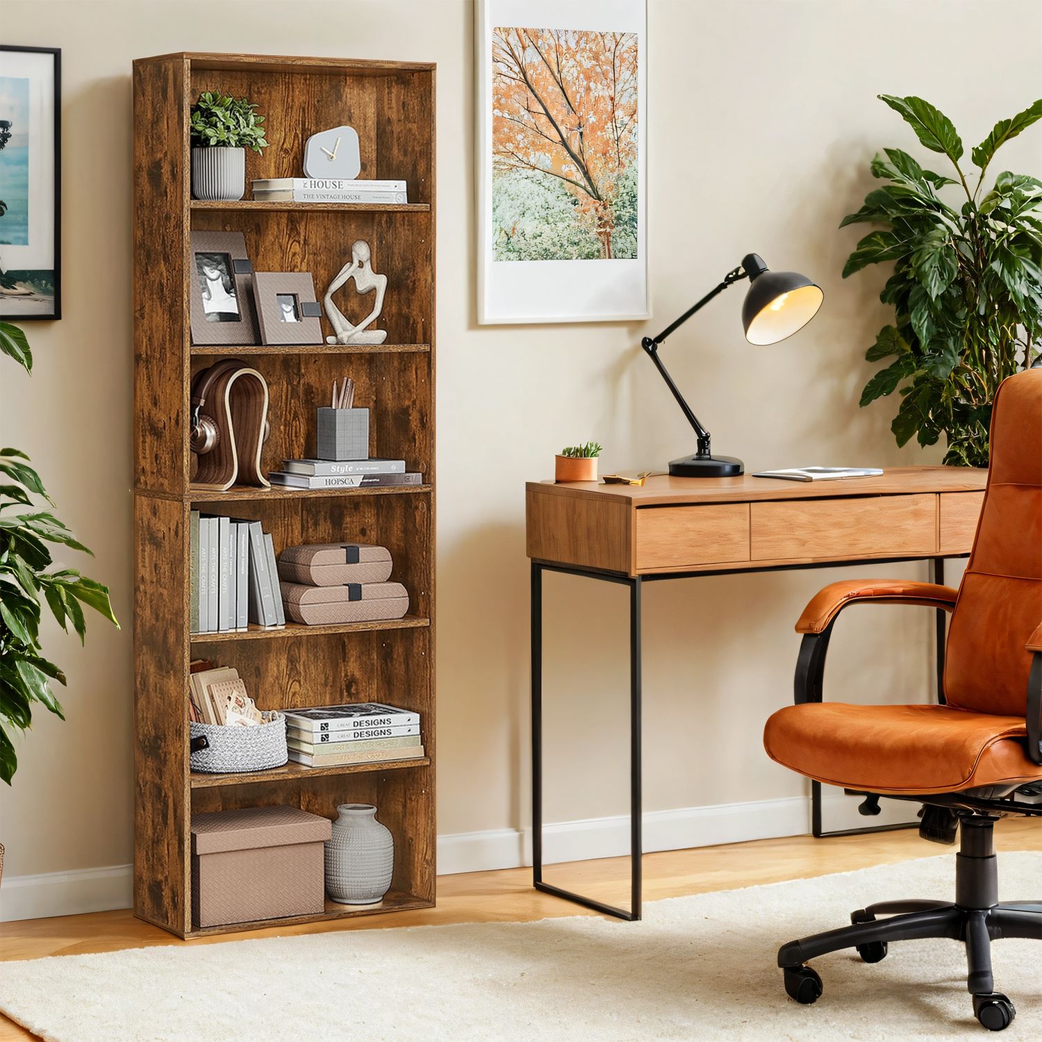 6 stufiges Bücherregal, Standregal im skandinavischen Stil, für Wohnzimmer