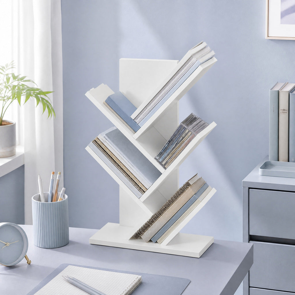 Bücherregal 5 Ebenen, Standregal Baumform, Eckregal platzsparend