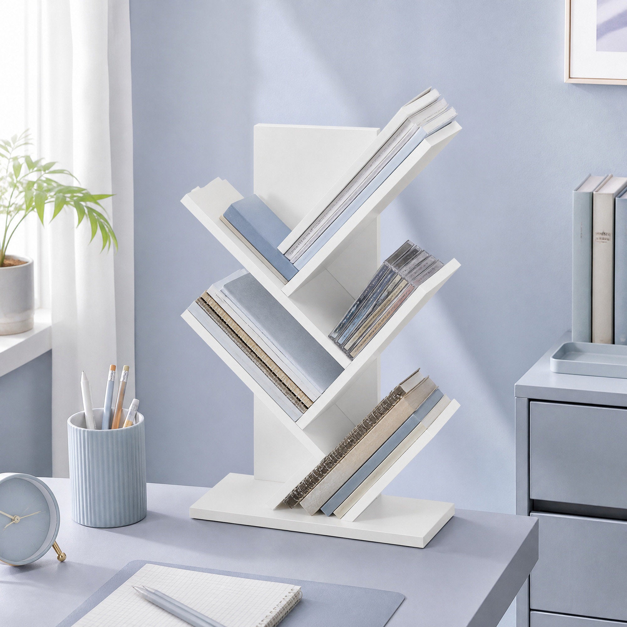Bücherregal 5 Ebenen, Standregal Baumform, Eckregal platzsparend