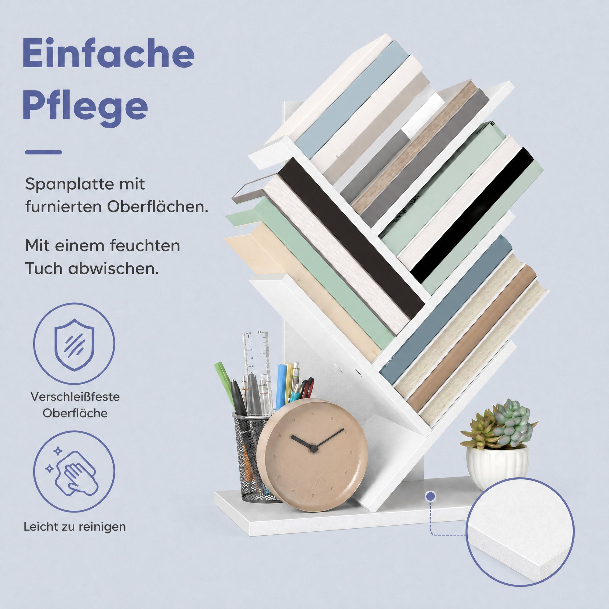 Bücherregal 5 Ebenen, Standregal Baumform, Eckregal platzsparend