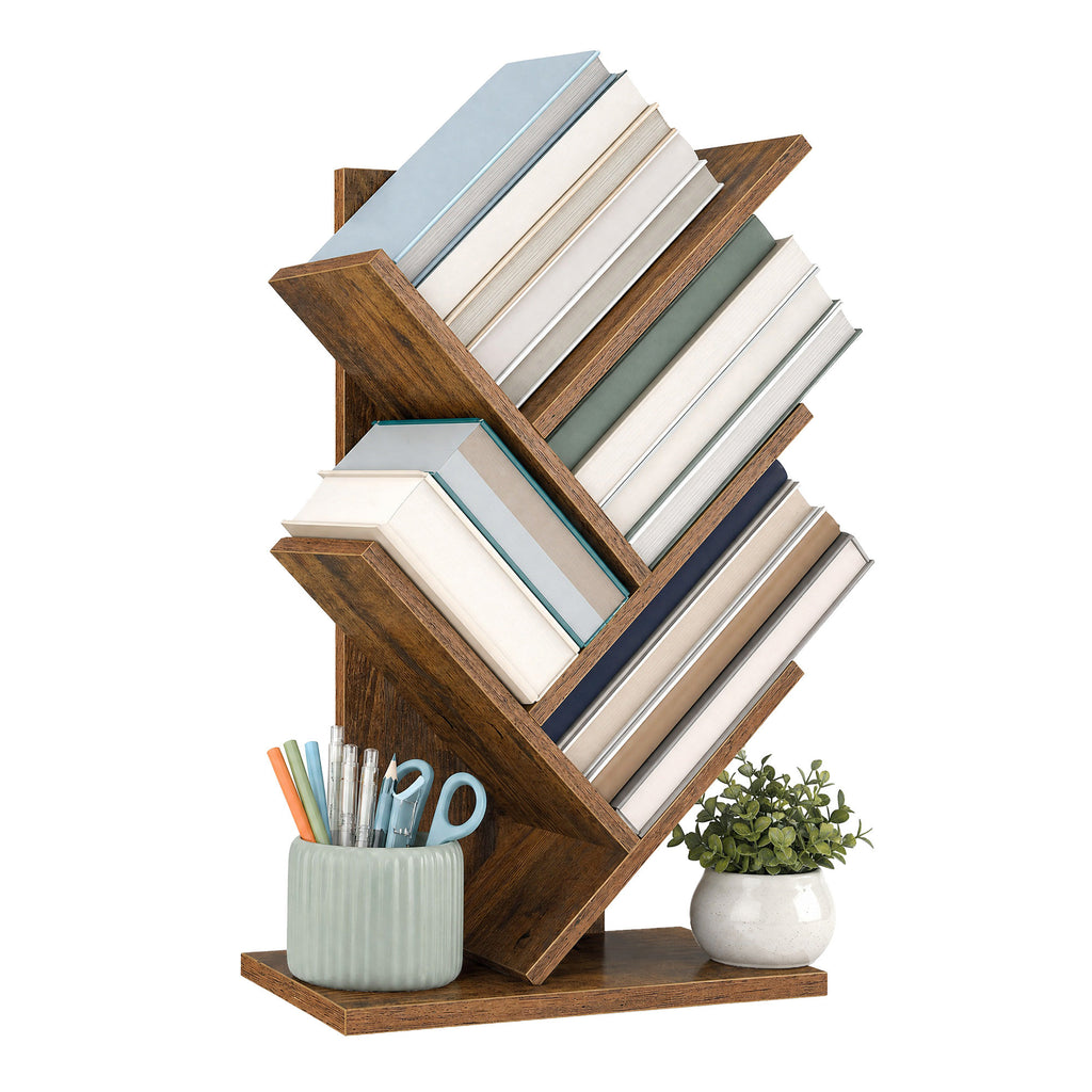 Bücherregal 5 Ebenen, Standregal Baumform, Eckregal platzsparend