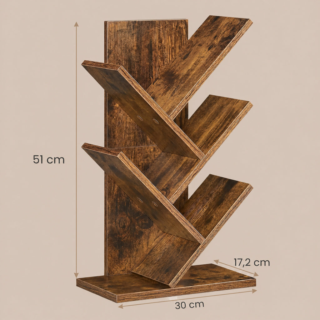 Bücherregal 5 Ebenen, Standregal Baumform, Eckregal platzsparend
