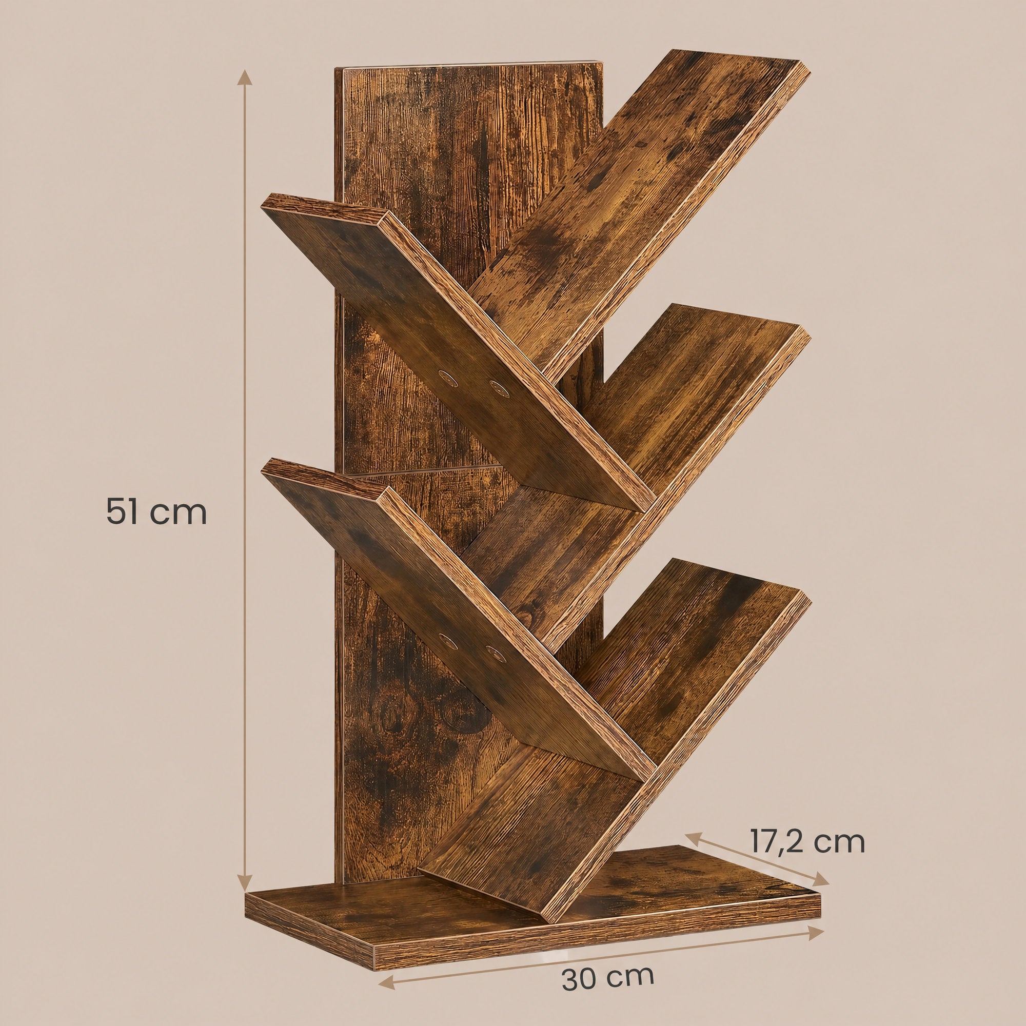 Bücherregal 5 Ebenen, Standregal Baumform, Eckregal platzsparend