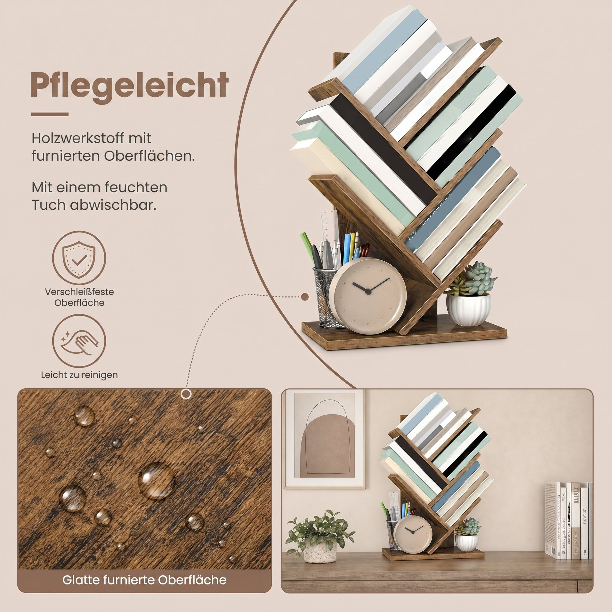 Bücherregal 5 Ebenen, Standregal Baumform, Eckregal platzsparend