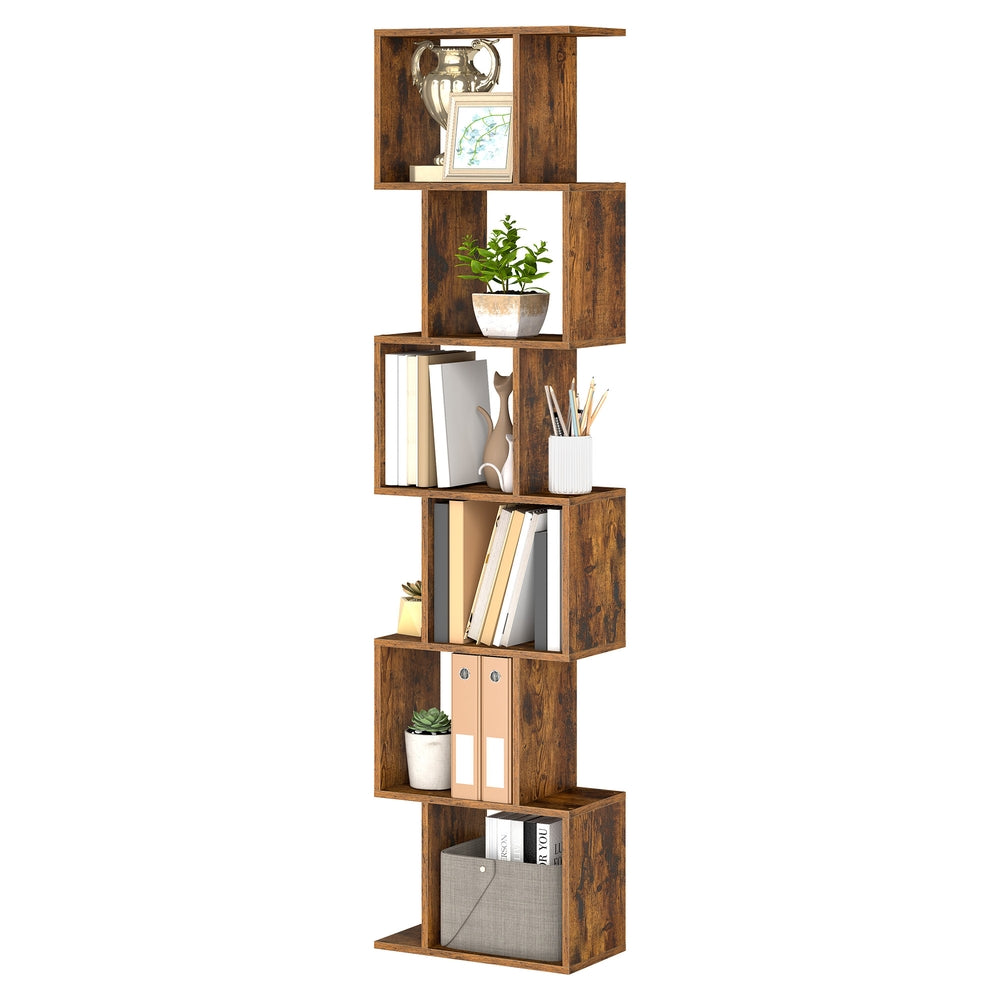 Bücherregal mit 6 Ebenen, Raumteiler freistehend, Aufbewahrungsregal modern für Wohnzimmer